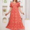 Coral Red Printed Feeding Kurti Full Front View