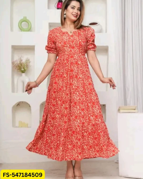 Coral Red Printed Feeding Kurti Full Front View