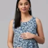 Premium blue printed cotton blend feeding kurti for women with hidden nursing zippers and comfortable A-line fit.