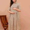 Full length cream printed feeding kurti made from soft rayon fabric with hidden breastfeeding zippers.