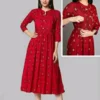 Front view of premium red Anarkali feeding kurti with hidden nursing zipper for breastfeeding mothers.