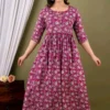 Designer Cotton Maternity Feeding Kurti Front View Designer cotton maternity feeding kurti for women with printed pattern and comfortable three-quarter sleeves.