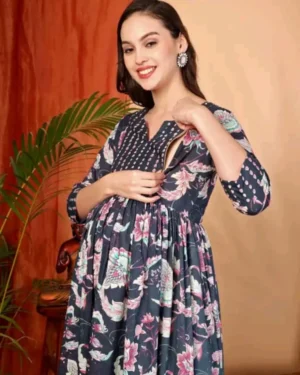 Hidden zipper nursing maternity kurti navy blue